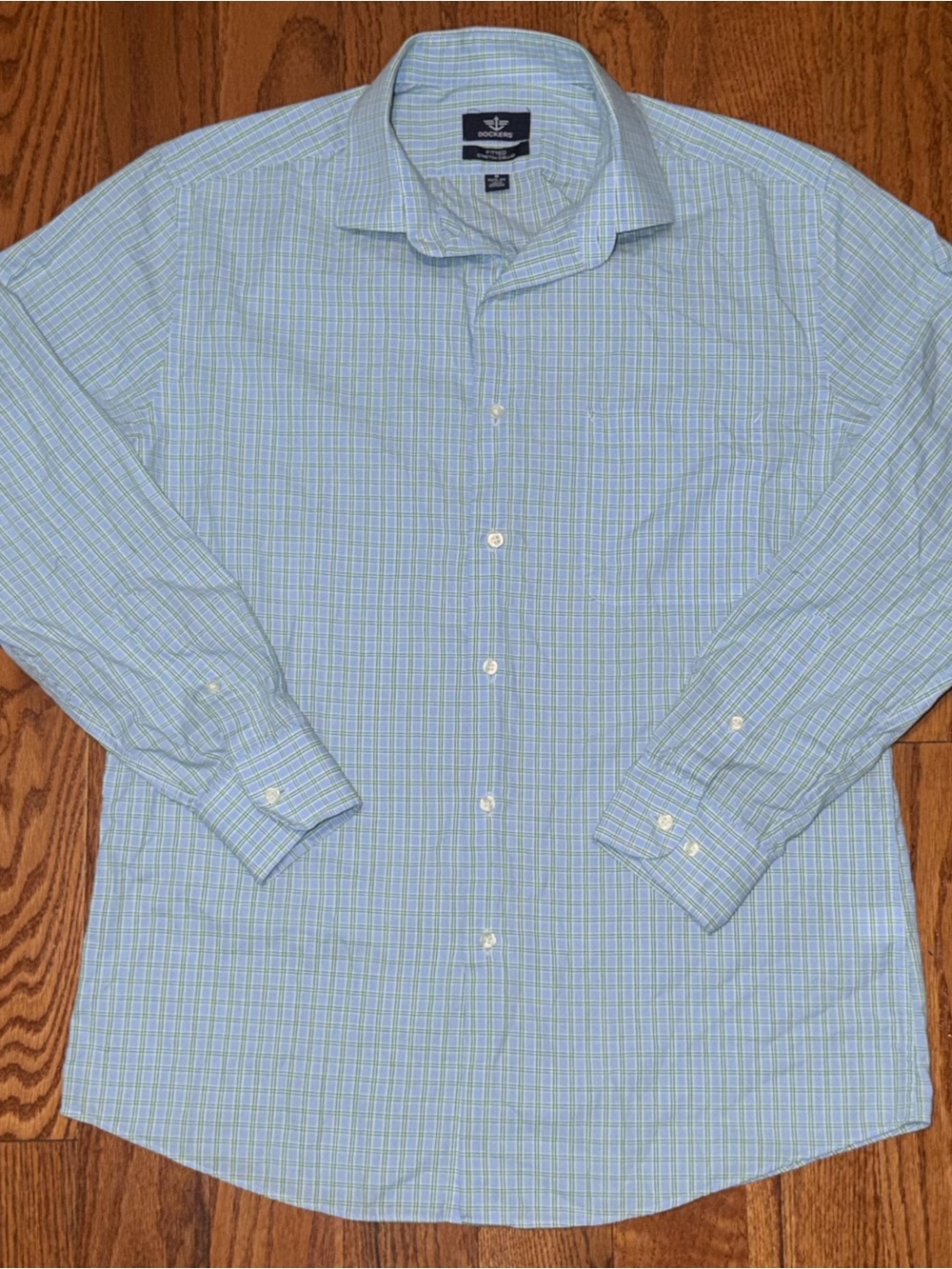 Dockers Men’s Blue and Green Plaid Button-Down Shirt